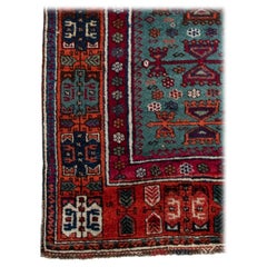 Antique Turkish Tribal Prayer Rug Woven in South-Eastern Anatolia Blue and Red