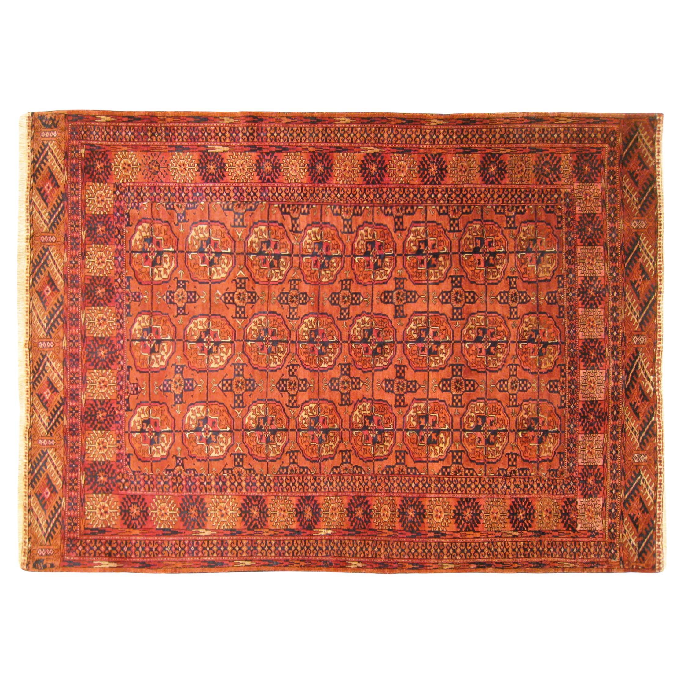 Antique Turkman Bokhara Rug, Small Size, W/ Symmetrical Design For Sale