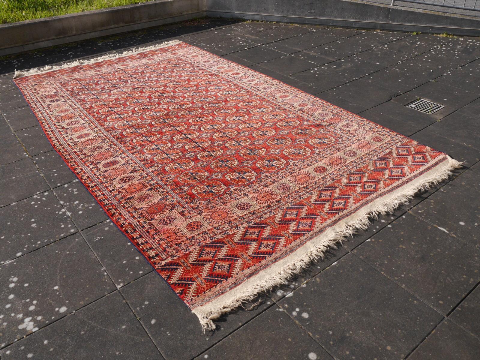 Wool Antique Rug Turkman Tekke Bukhara Main Carpet Djoharian Collection For Sale