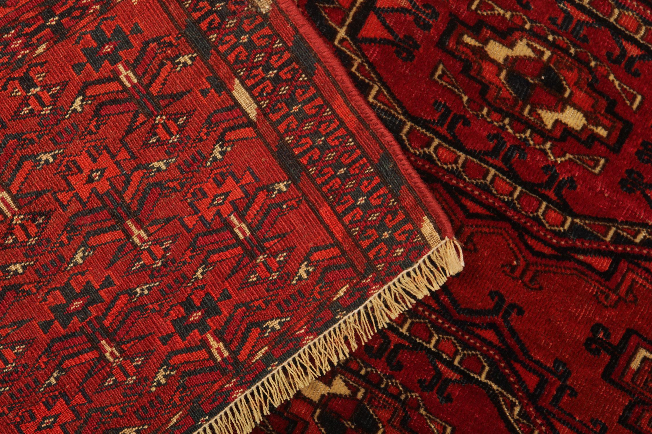 Turkmen Oriental Rug Red Hand Made Carpet, Wool Antique Rug, Turkman Rugs for Sale