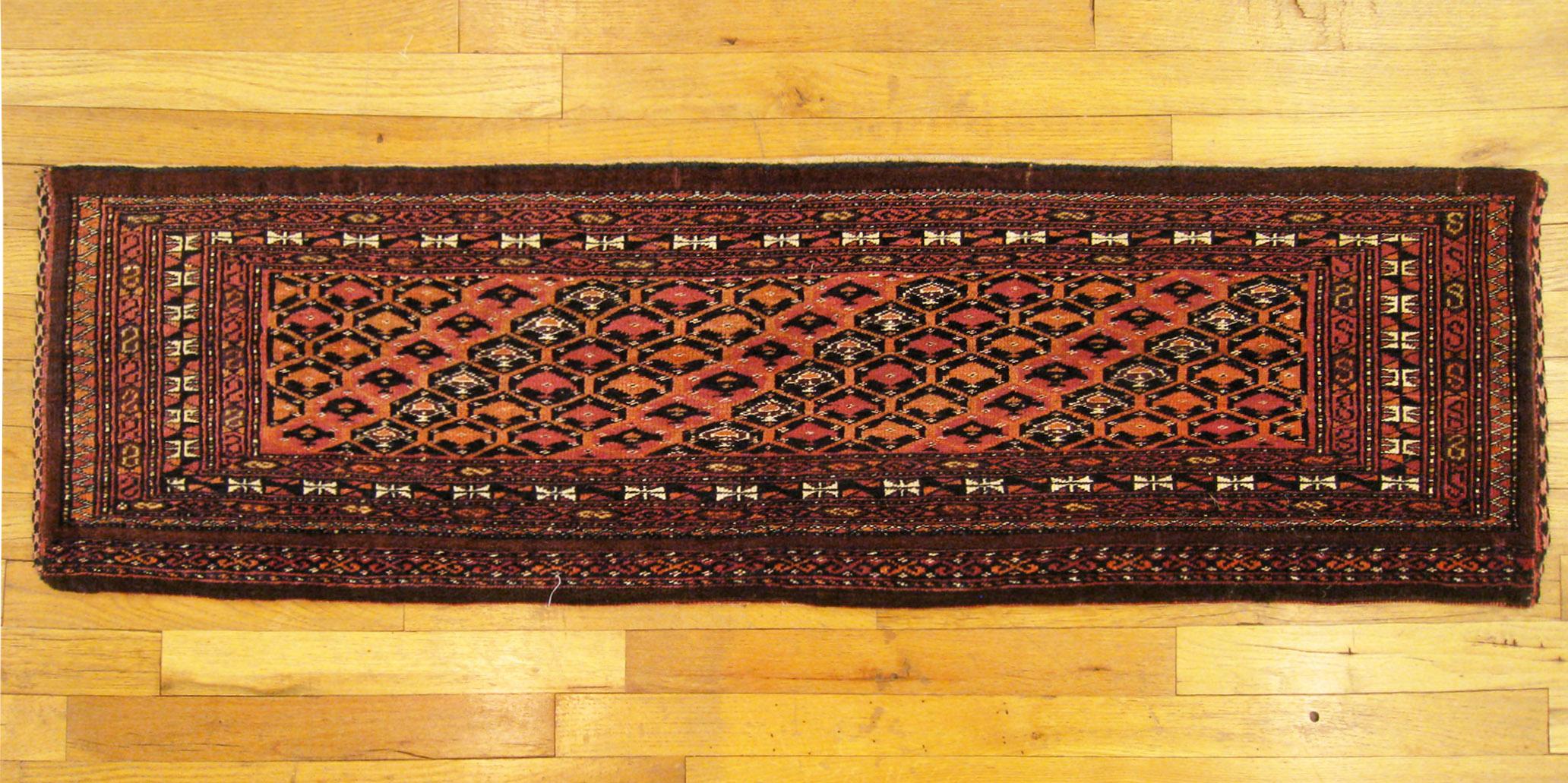 Hand-Knotted Antique Turkman Yamut Oriental Rug, in Small Size, with Diagonal Stripes Design For Sale