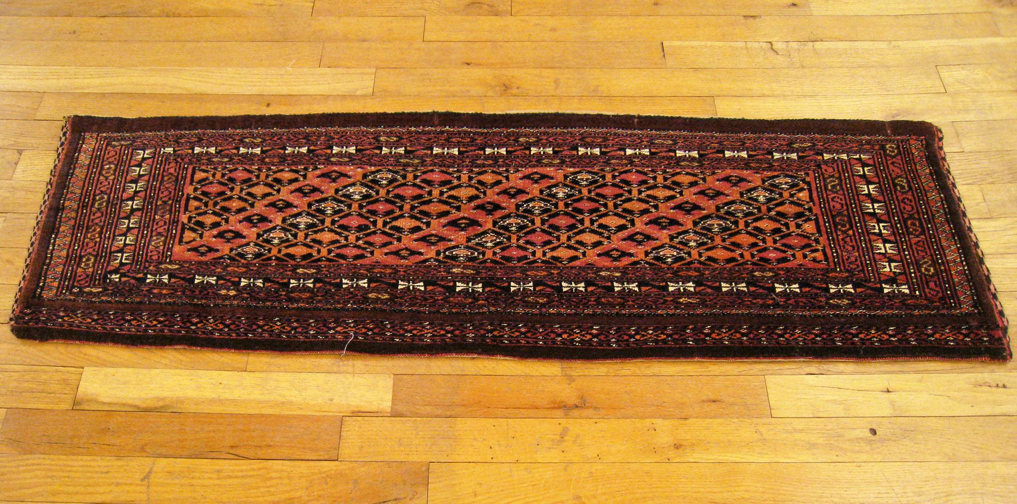 Antique Turkman Yamut Oriental Rug, in Small Size, with Diagonal Stripes Design In Excellent Condition For Sale In New York, NY