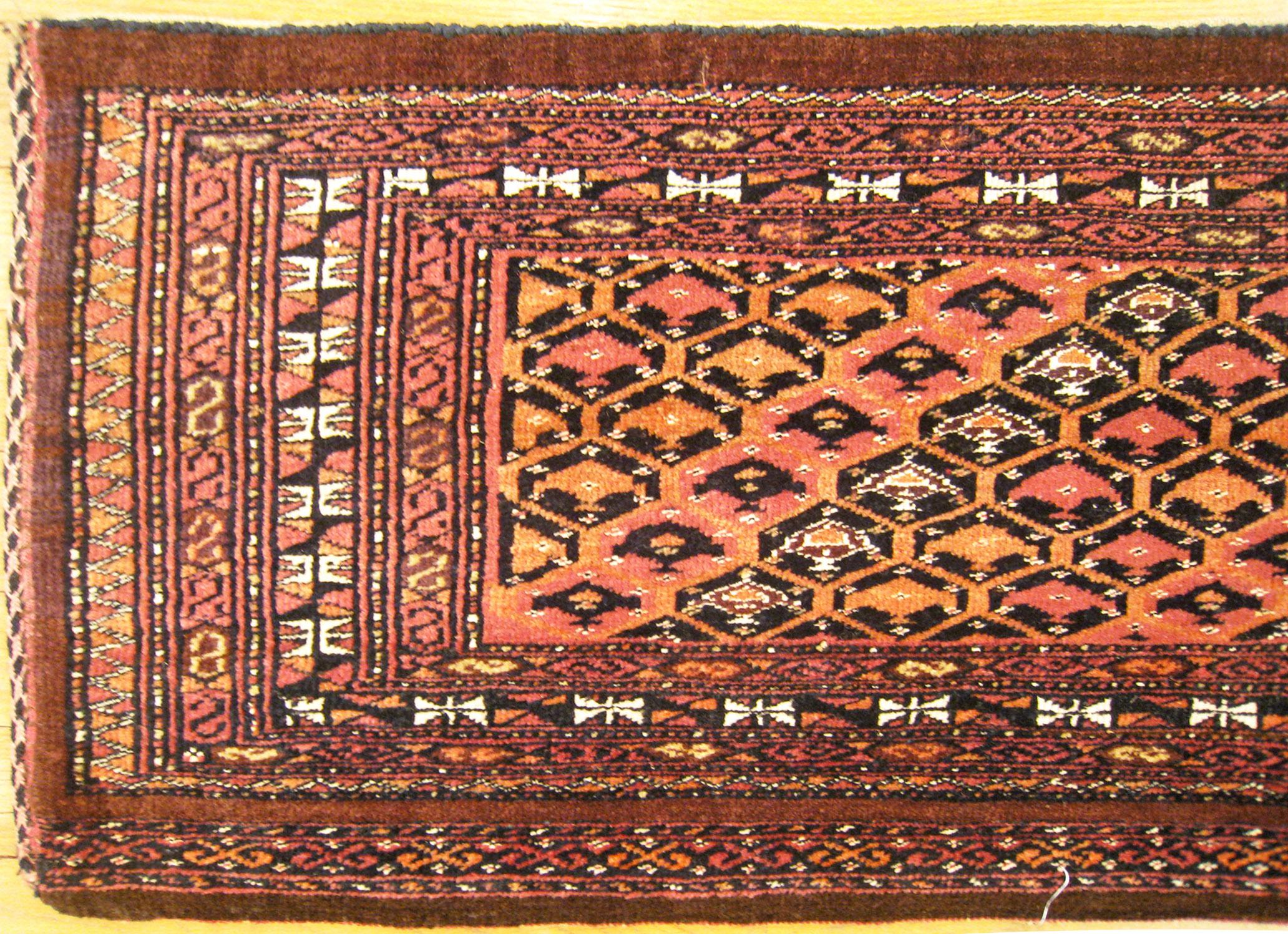 Early 20th Century Antique Turkman Yamut Oriental Rug, in Small Size, with Diagonal Stripes Design For Sale