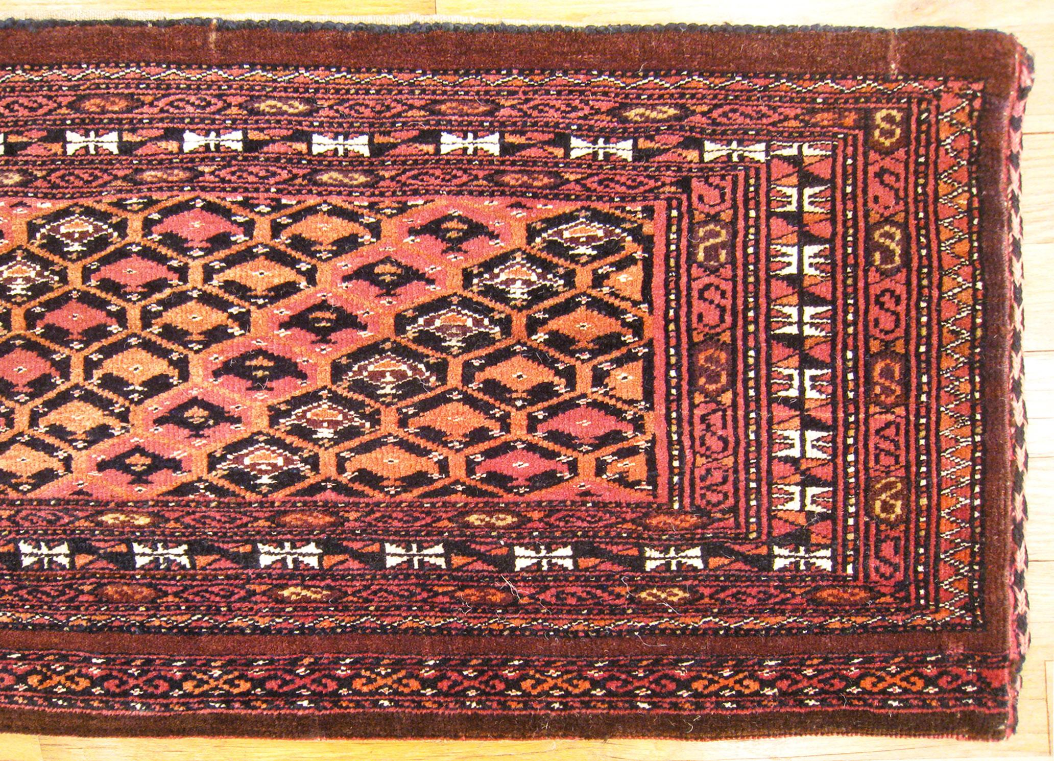 Wool Antique Turkman Yamut Oriental Rug, in Small Size, with Diagonal Stripes Design For Sale