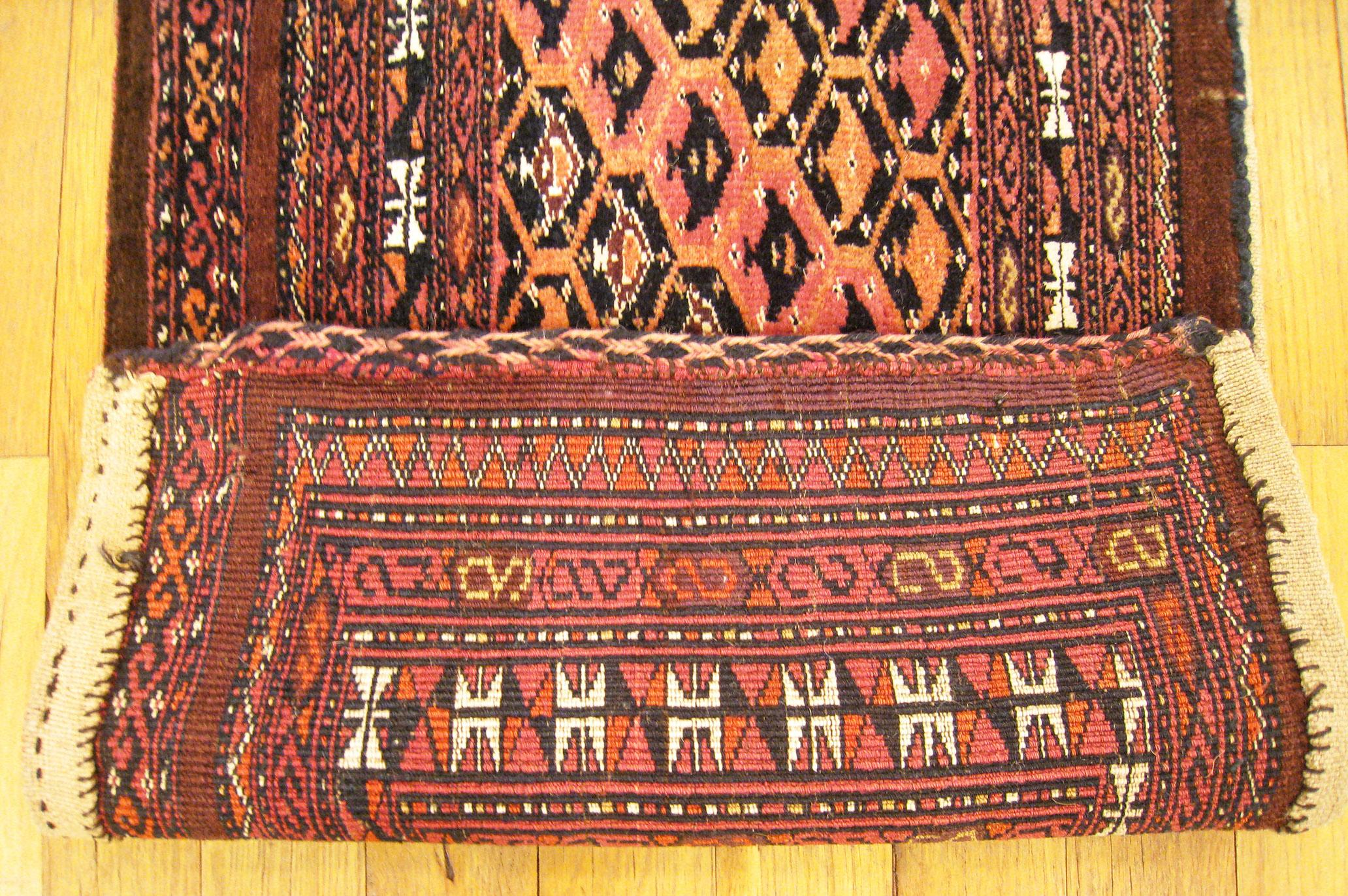 Antique Turkman Yamut Oriental Rug, in Small Size, with Diagonal Stripes Design For Sale 1