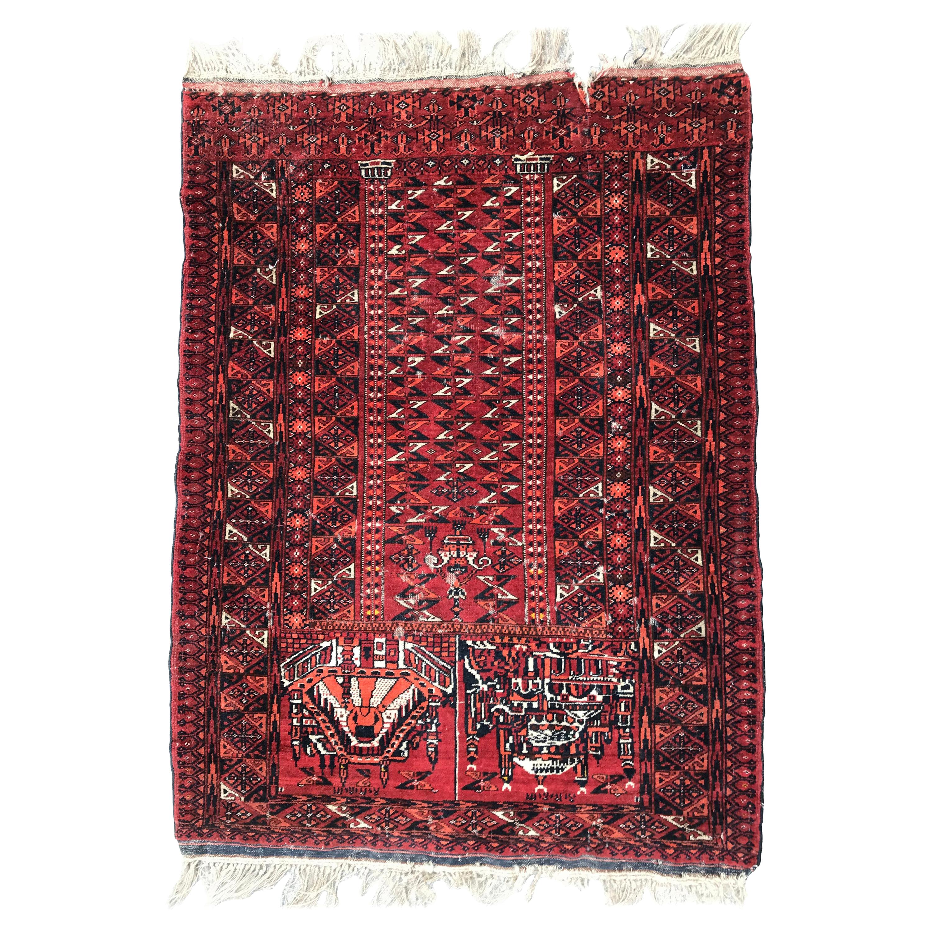 Antique tapis de prière turkmène afghan