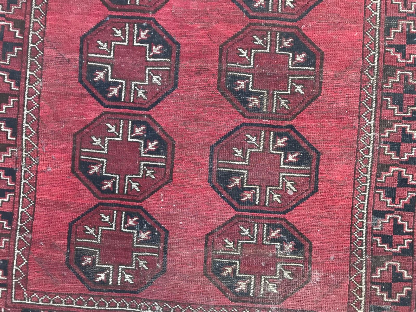 Hand-Knotted Antique Turkmen Afghan Tribal Rug For Sale