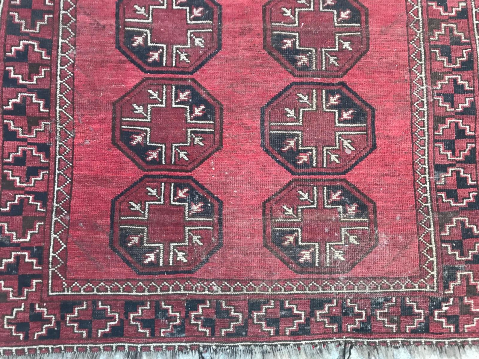 Antique Turkmen Afghan Tribal Rug In Fair Condition For Sale In Saint Ouen, FR