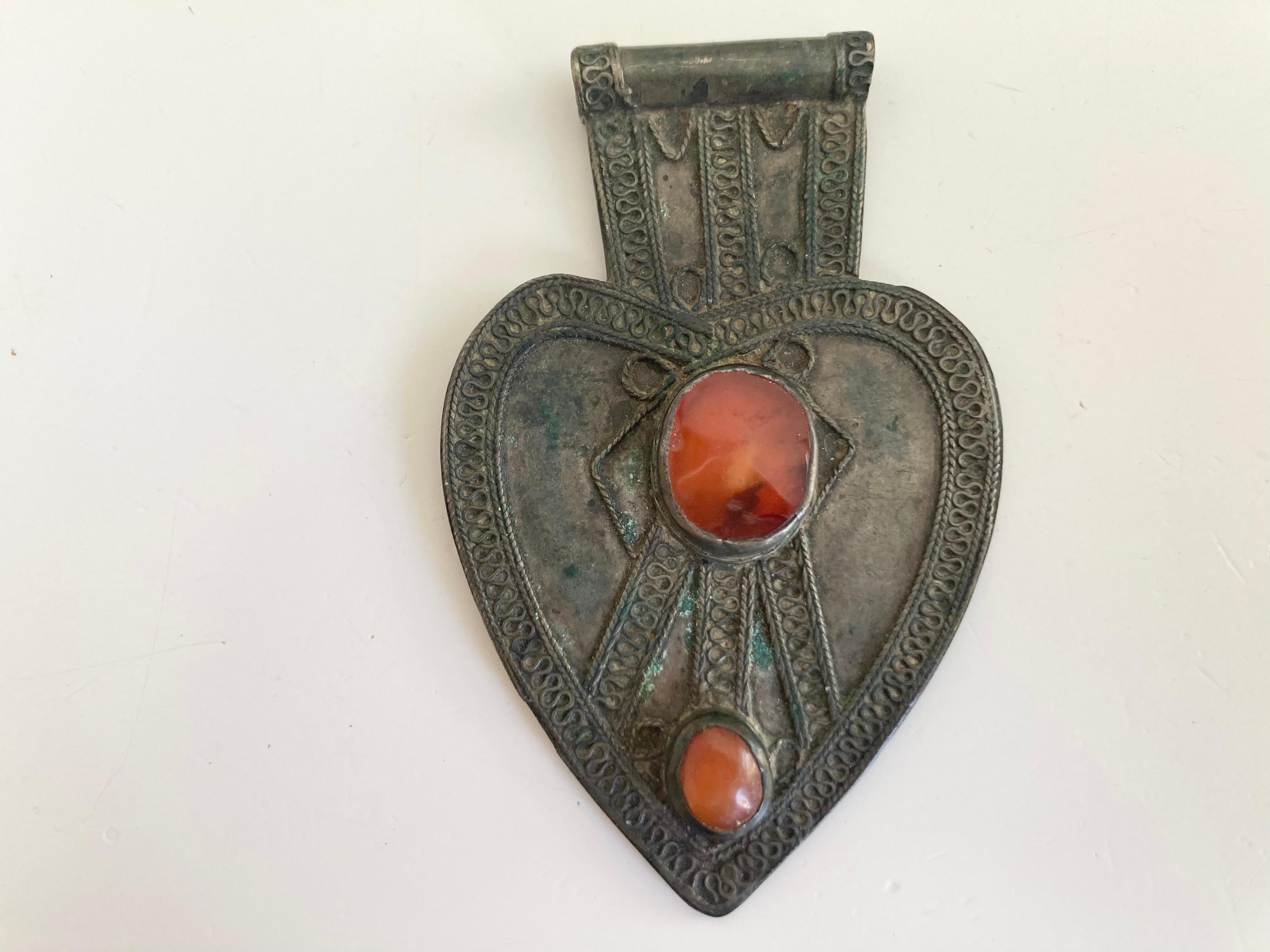 Early 20th Century Antique Turkmen Asyk Pendant with Carnelian For Sale