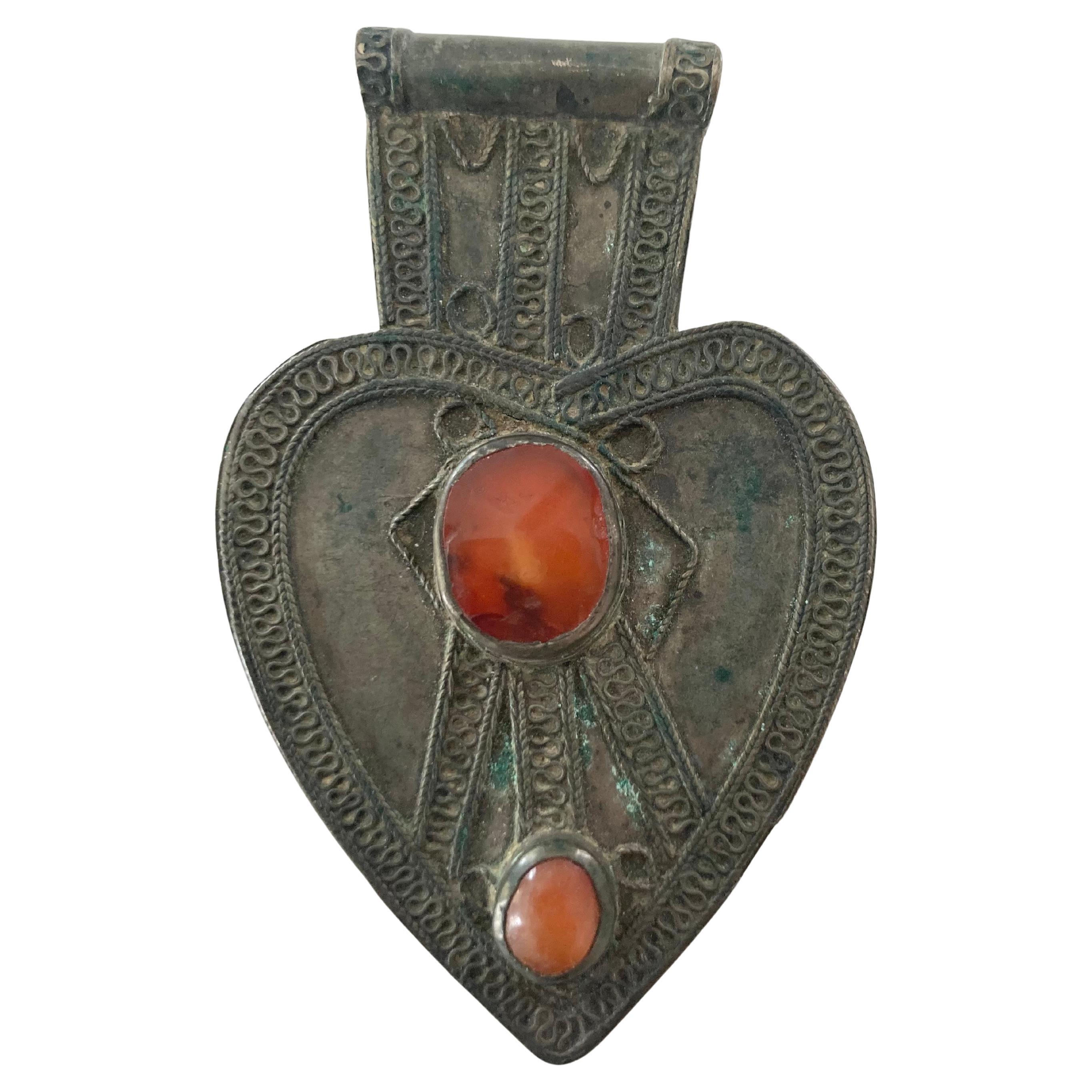 Antique Turkmen Asyk Pendant with Carnelian For Sale