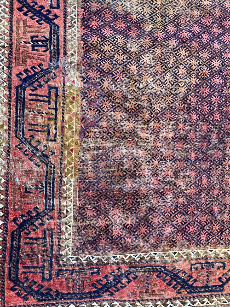 Hand-Knotted Antique Turkmen Baluch Rug For Sale