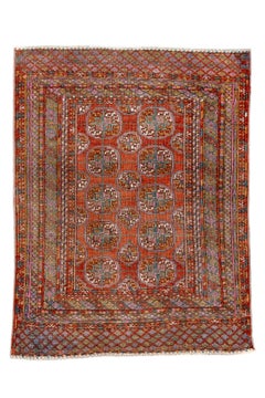 Antique Turkmen Bokara Rug with Multicolor Gül Pattern