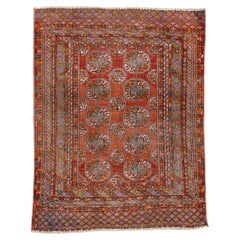 Antique Turkmen Bokara Rug with Multicolor Gül Pattern