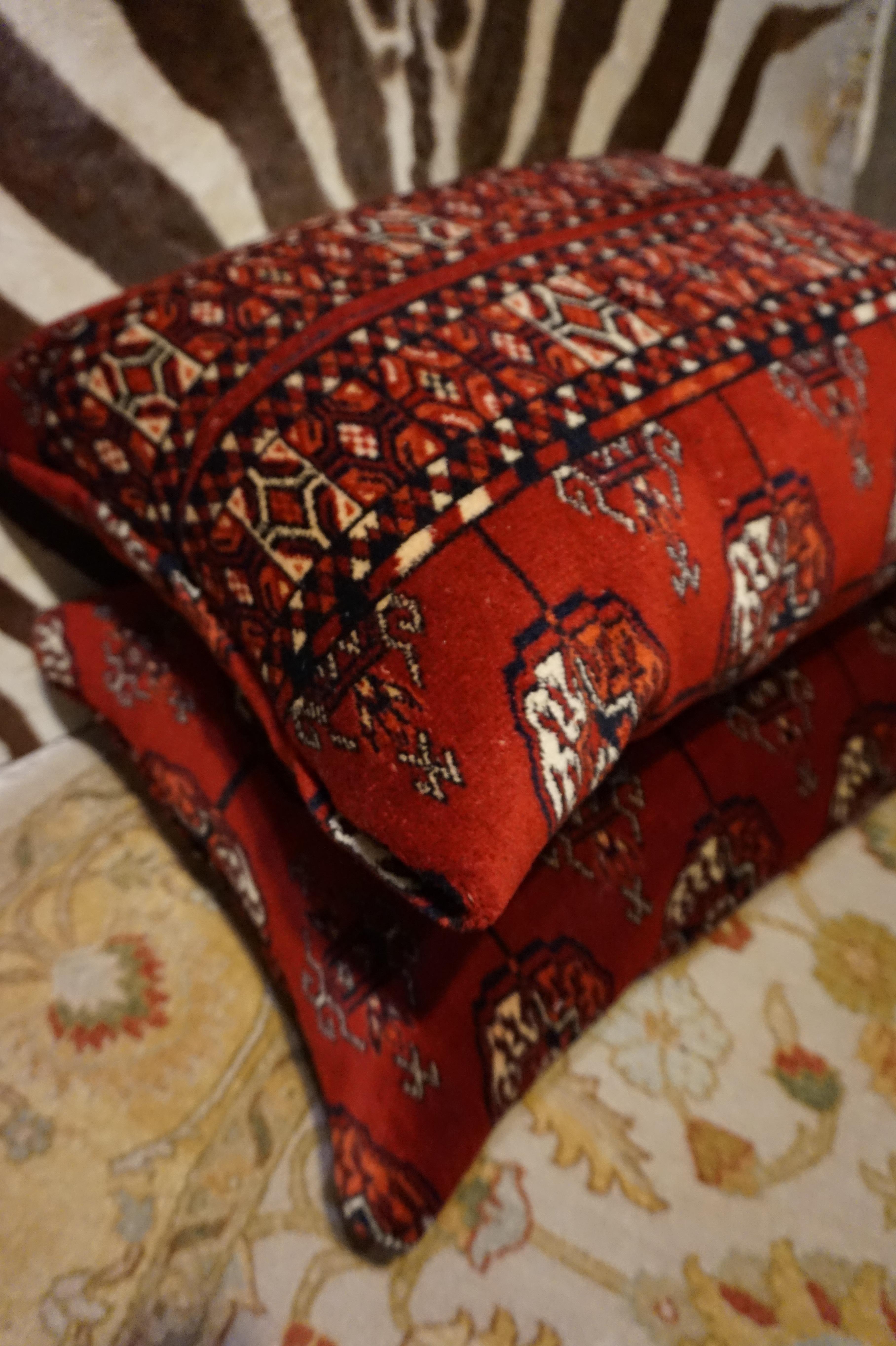 Antique Turkmen Bokhara Hand Knotted Sewn Large Pair of Cushions For Sale 5