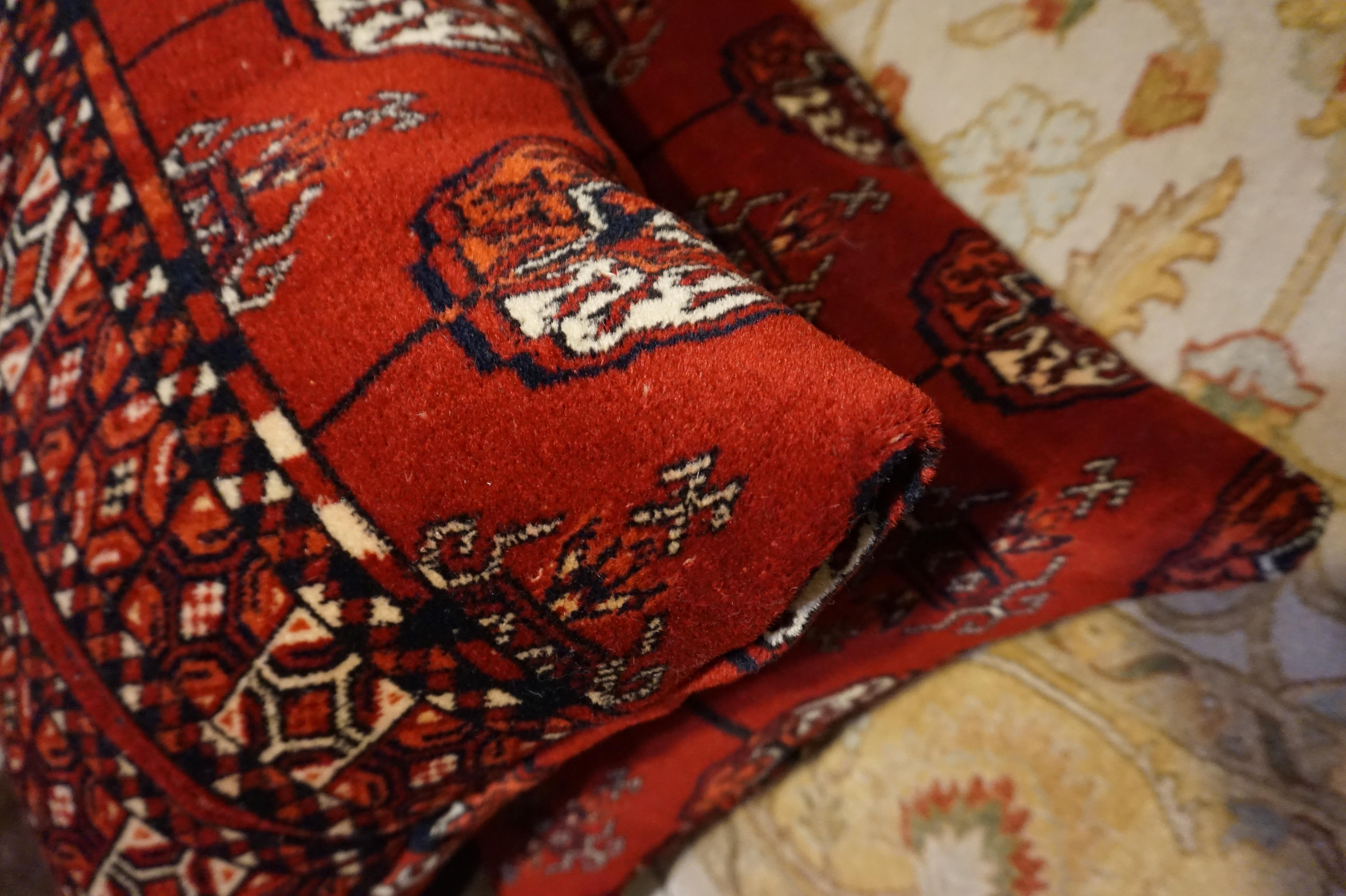 Antique Turkmen Bokhara Hand Knotted Sewn Large Pair of Cushions For Sale 6