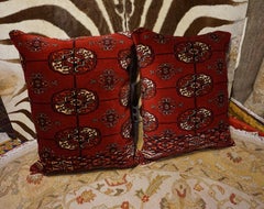 Antique Turkmen Bokhara Hand Knotted Sewn Large Pair of Cushions