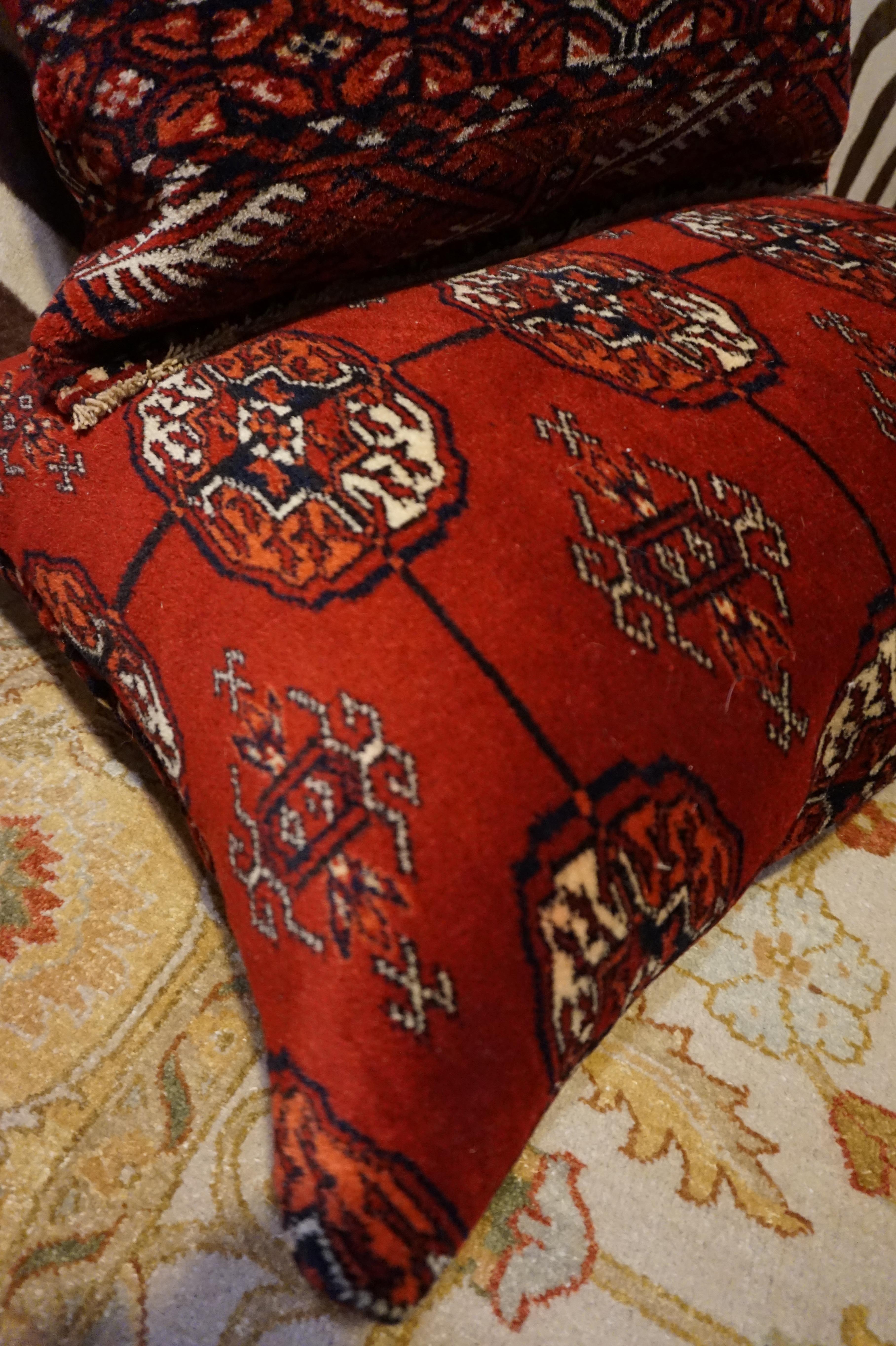 Early 20th Century Antique Turkmen Bokhara Hand Knotted Sewn Large Pair of Cushions For Sale