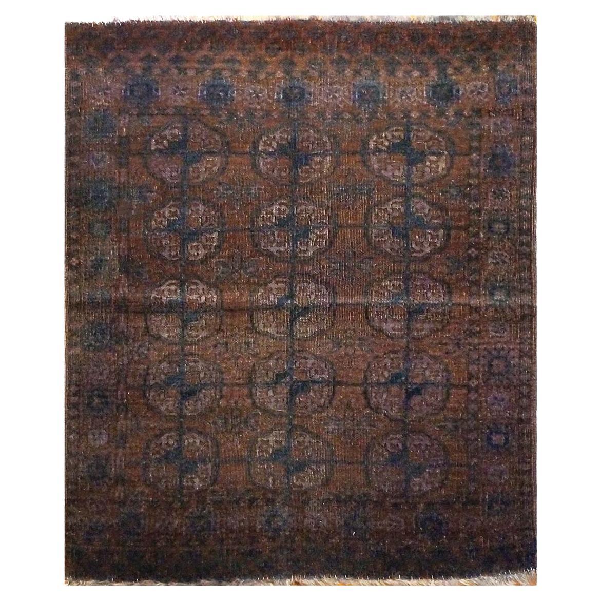 Antique Turkmen Bokhara Overdye 2x3 Sangria Purple 
Blue Handmade Area Rug