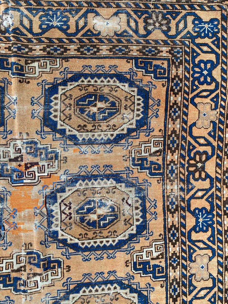 Cotton Bobyrug’s Antique Turkmen Bokhara Style Rug For Sale