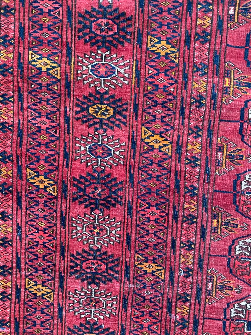 19th Century Bobyrug’s pretty Antique Turkmen Boukhara Rug For Sale