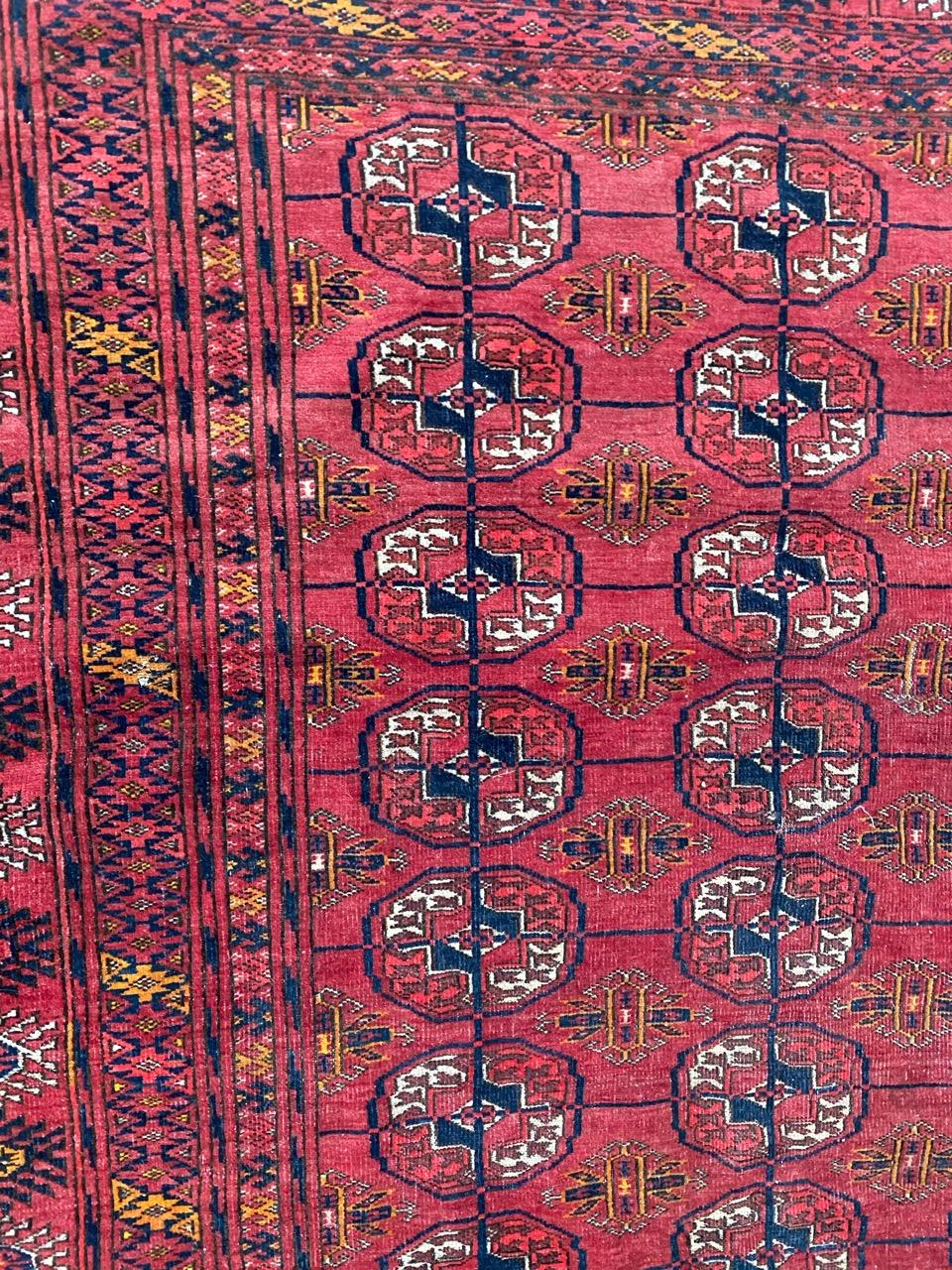 Wool Bobyrug’s pretty Antique Turkmen Boukhara Rug For Sale