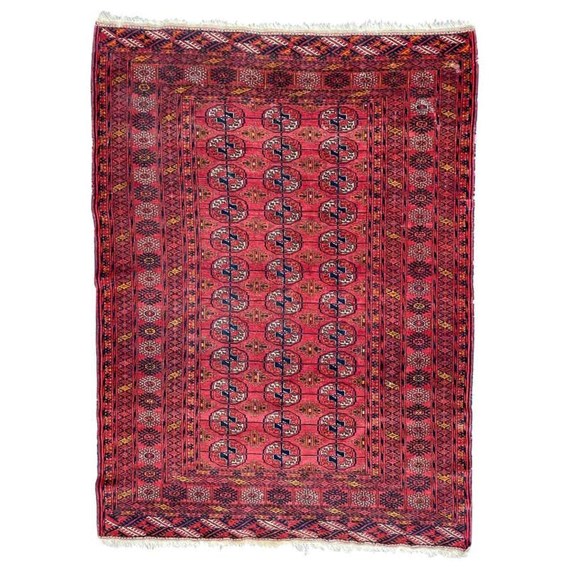 Vintage Fine Turkmen Afghan Boukhara Design Rug For Sale at 1stDibs