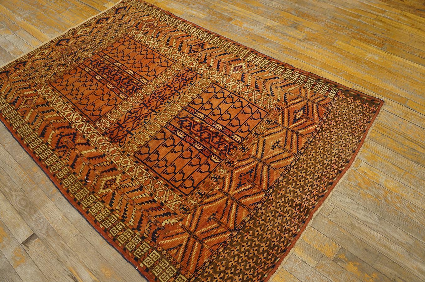 19th Century Central Asian Turkmen Engsi Carpet ( 3' 9