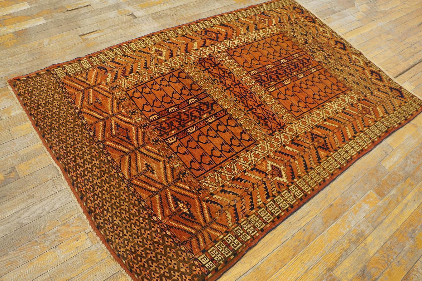 19th Century Central Asian Turkmen Tekke Engsi Carpet 
3' 9