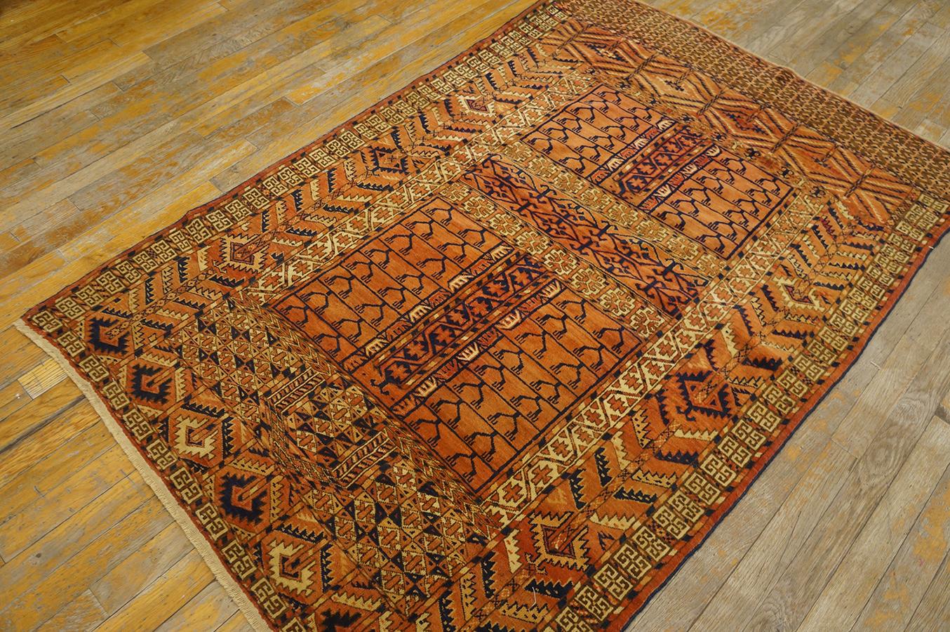 Hand-Knotted 19th Century Central Asian Turkmen Engsi Carpet ( 3' 9