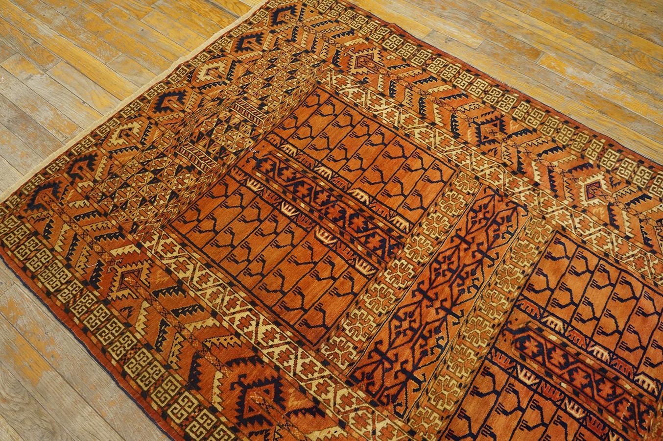 19th Century Central Asian Turkmen Engsi Carpet ( 3' 9