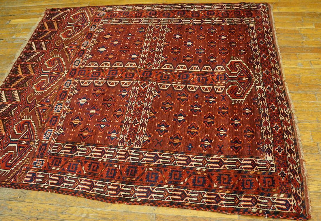 Hand-Knotted 19th Century Turkmen Engsi Carpet ( 4 7