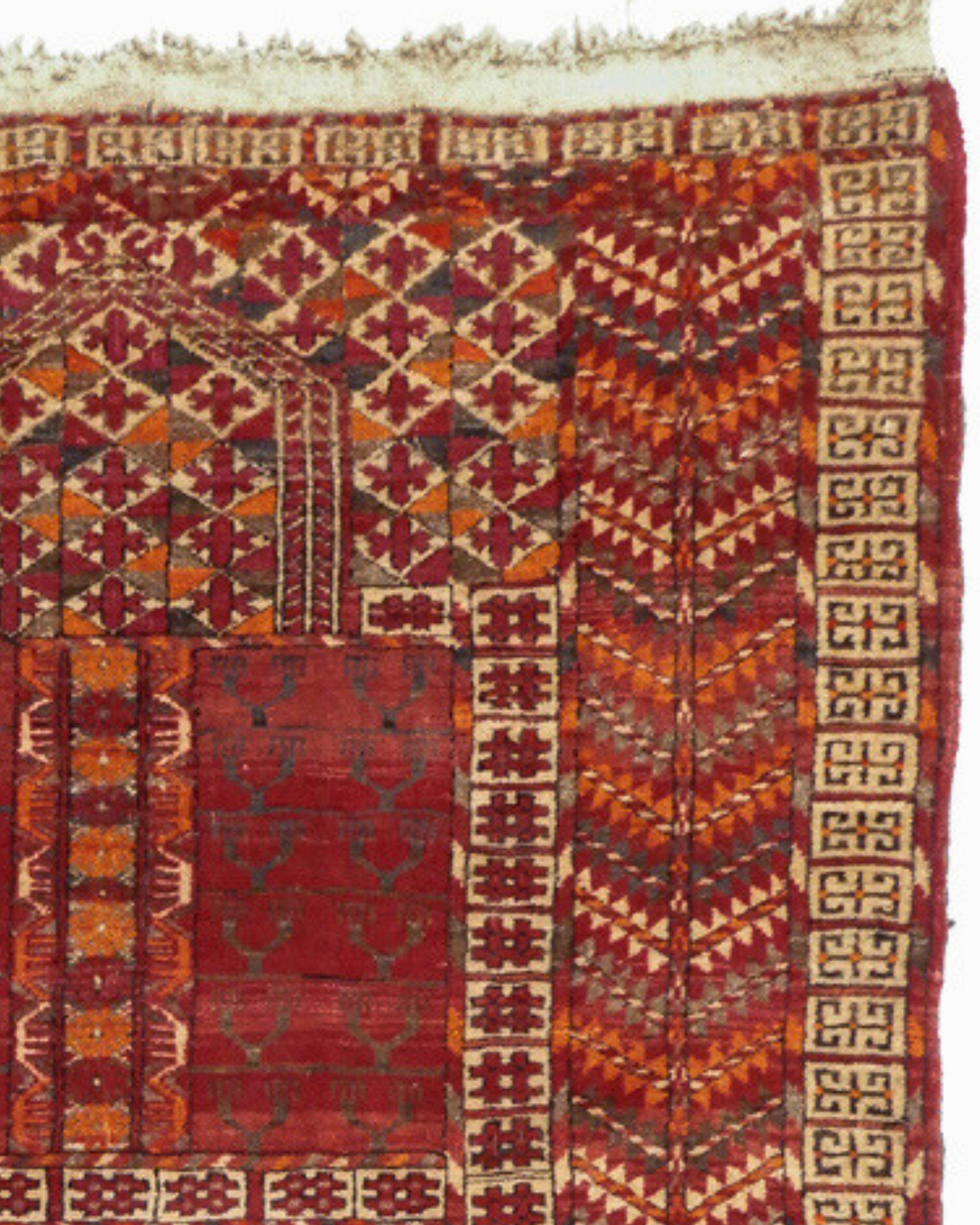 Antique Turkmen Ensi Rug, Early 20th Century

An ensi is a type of Turkmen rug woven specifically as a door flap for a yurt. The cruciform field design is thought to derive from wooden Central Asian doors. Because of the inclusion of a directional
