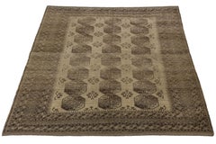 Antique Turkmen Ersari Rug Hand-Knotted Wool with Octagonal Guls Earthy Brown