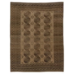 Antique Turkmen Ersari Rug Hand-Knotted Wool with Octagonal Guls Earthy Brown