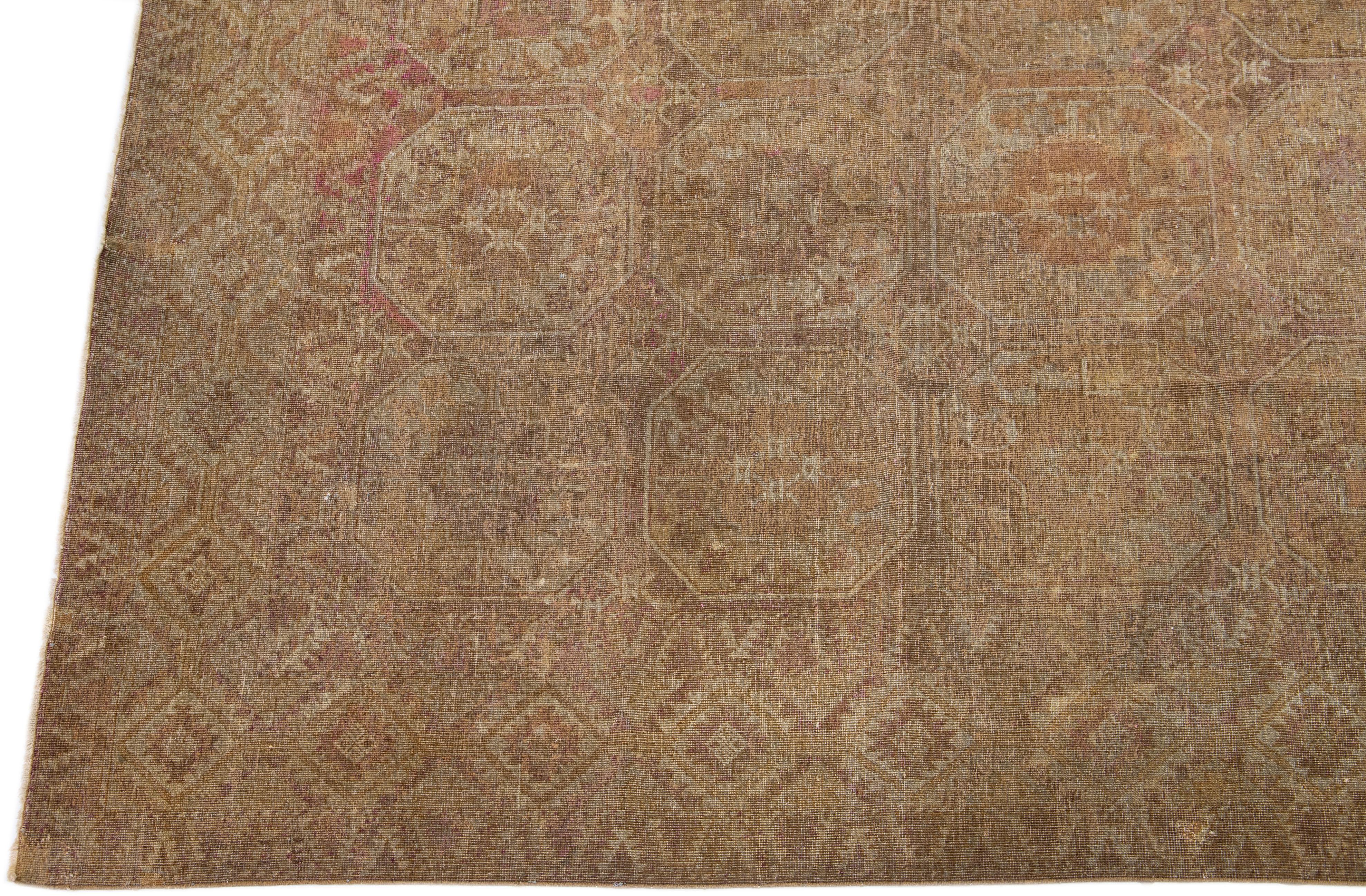 Islamic Antique Turkmen Handmade Brown Wool Rug with Gul Design For Sale