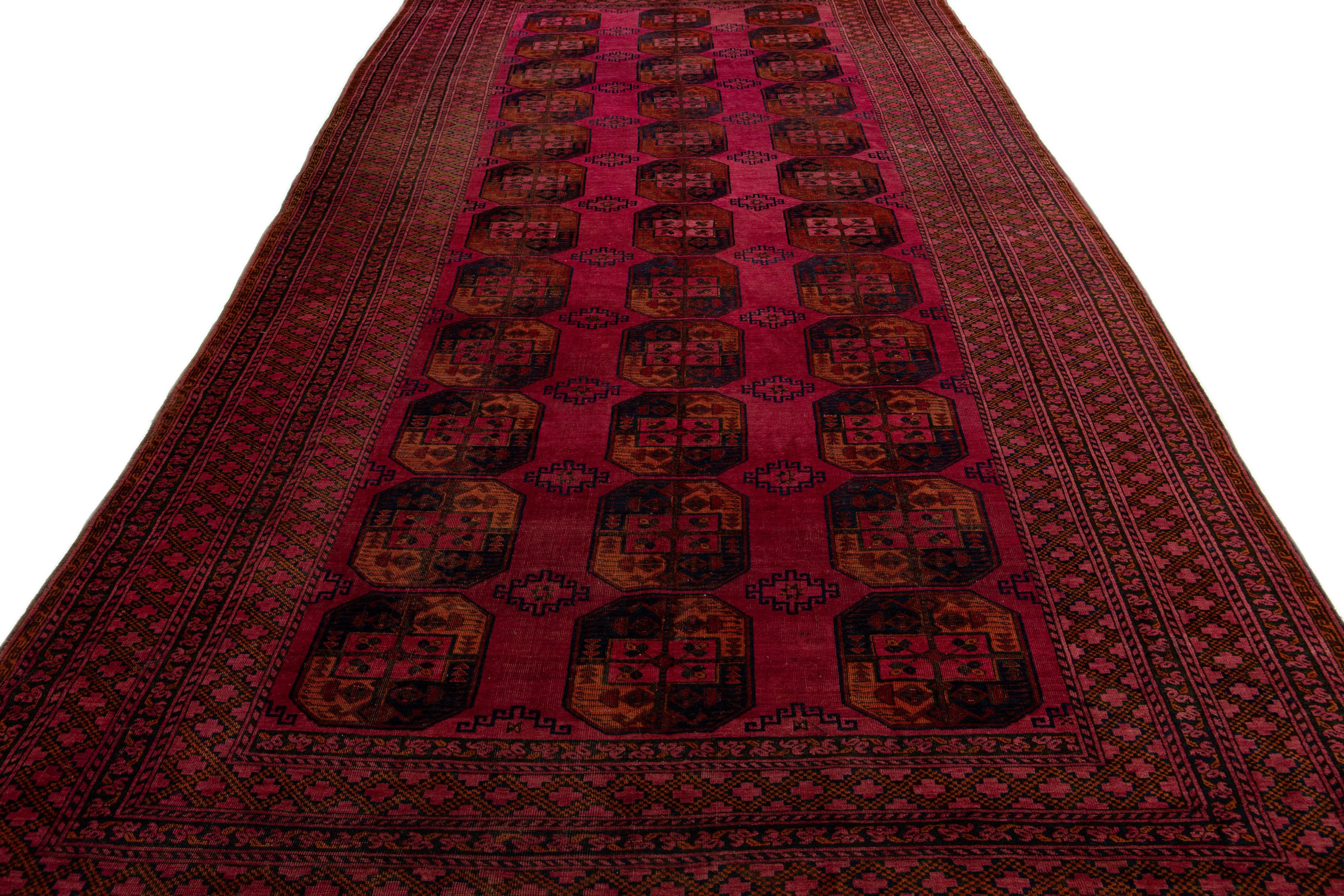 Islamic Antique Turkmen Handmade Red Oversize Wool Rug with Gul Motif For Sale