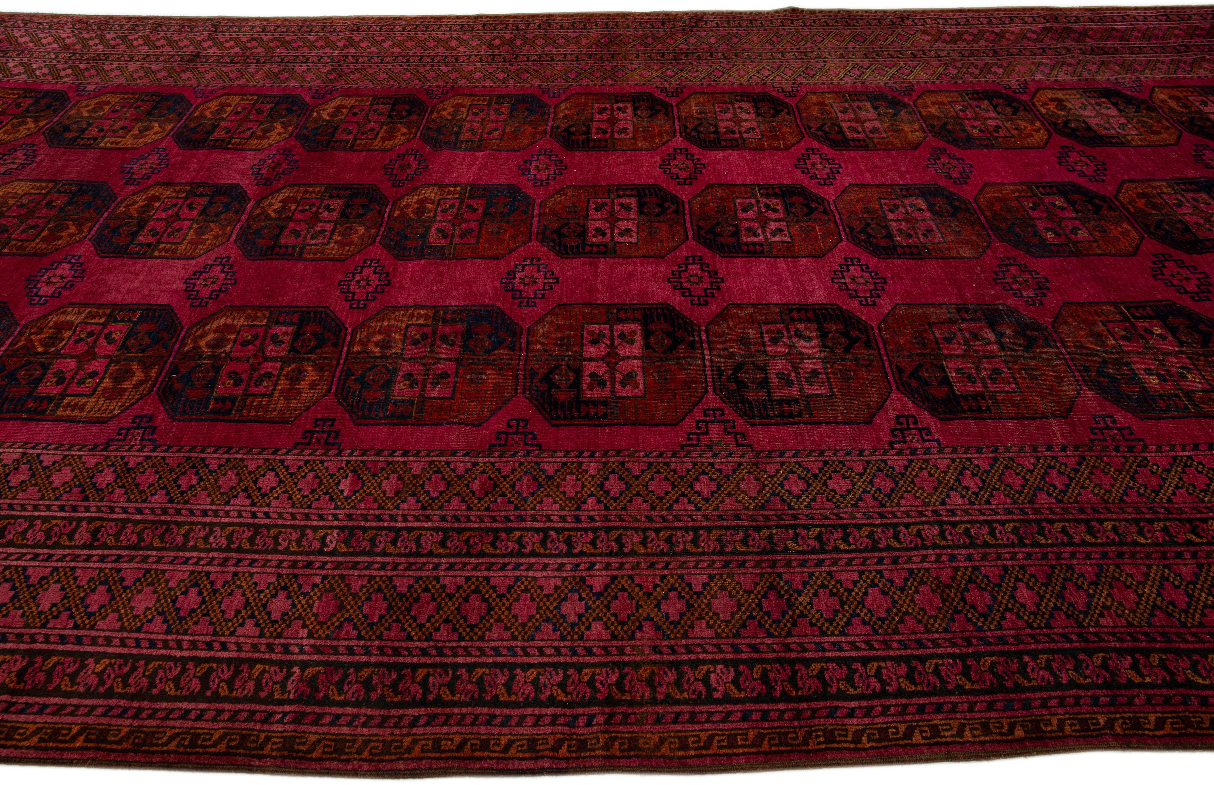 Hand-Knotted Antique Turkmen Handmade Red Oversize Wool Rug with Gul Motif For Sale