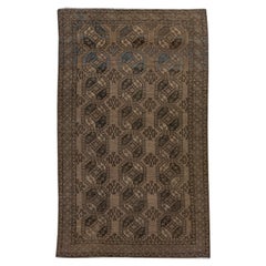Antiker turkmenischer handgefertigter brauner Wollteppich mit Gul-Design