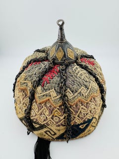 Antique Turkmen  kids Hat Trunk Silk Silver
