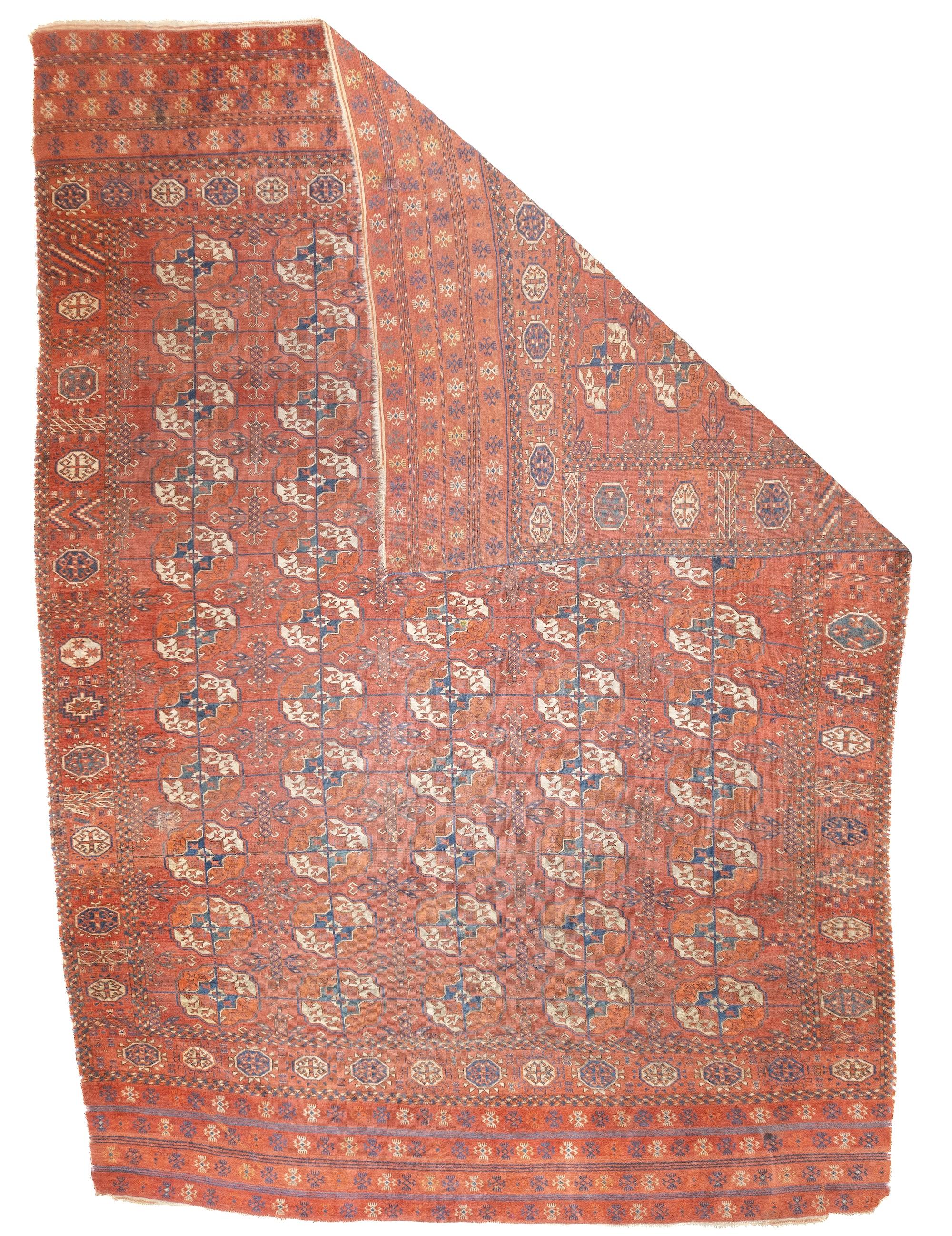 Antiker turkmenischer Hauptteppich 7'3'' x 10'2''. Die Teppiche der zentralasiatischen/westpersischen/afghanischen Turkstämme verwenden Guls (kleine Medaillons), Wolle von ihren eigenen Herden, hauptsächlich rote Felder und grobe bis sehr feine