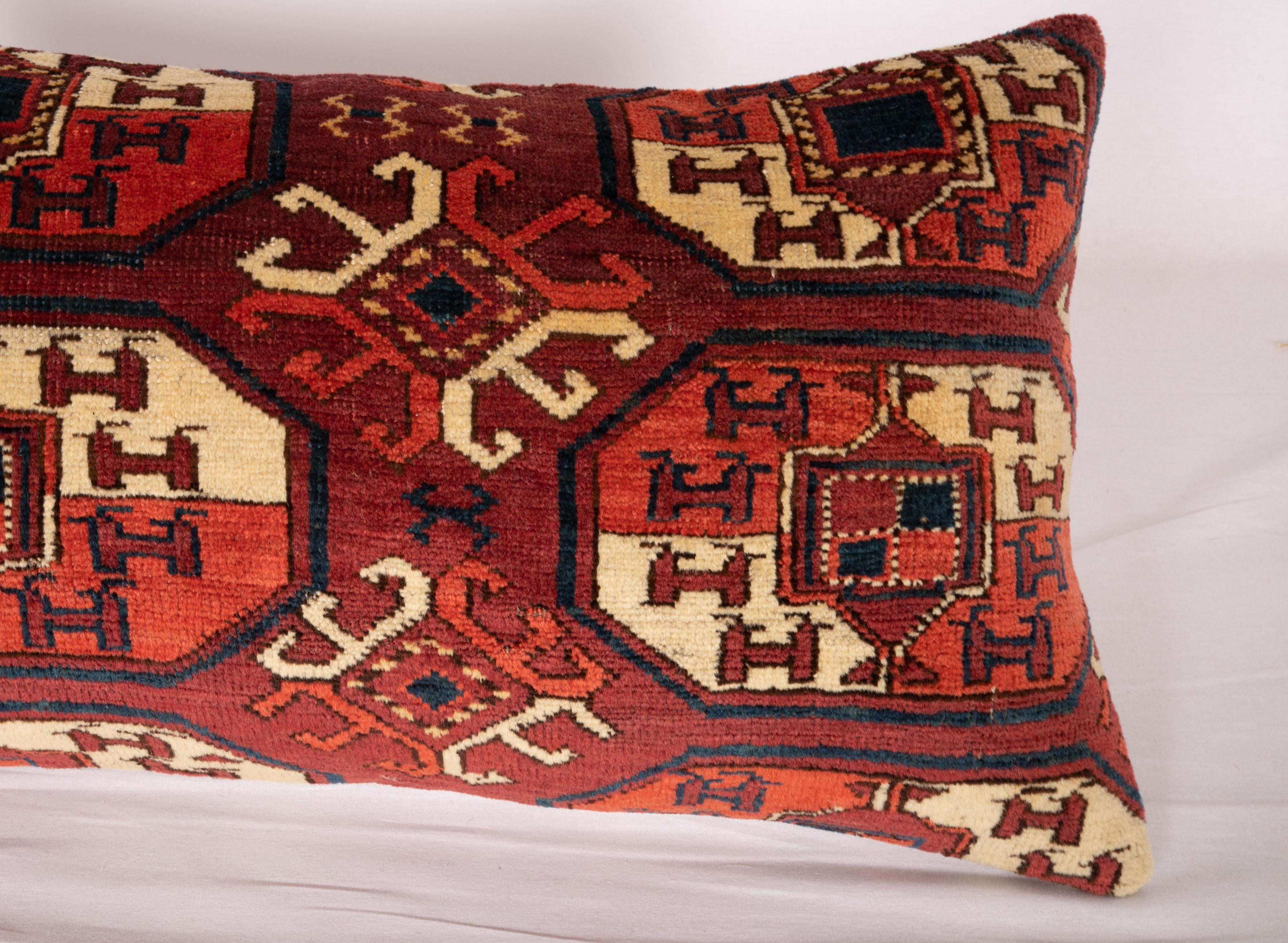 Hand-Knotted Antique Turkmen Rug Pillow Case Made from a 19th Century Turkmen Main Rug For Sale