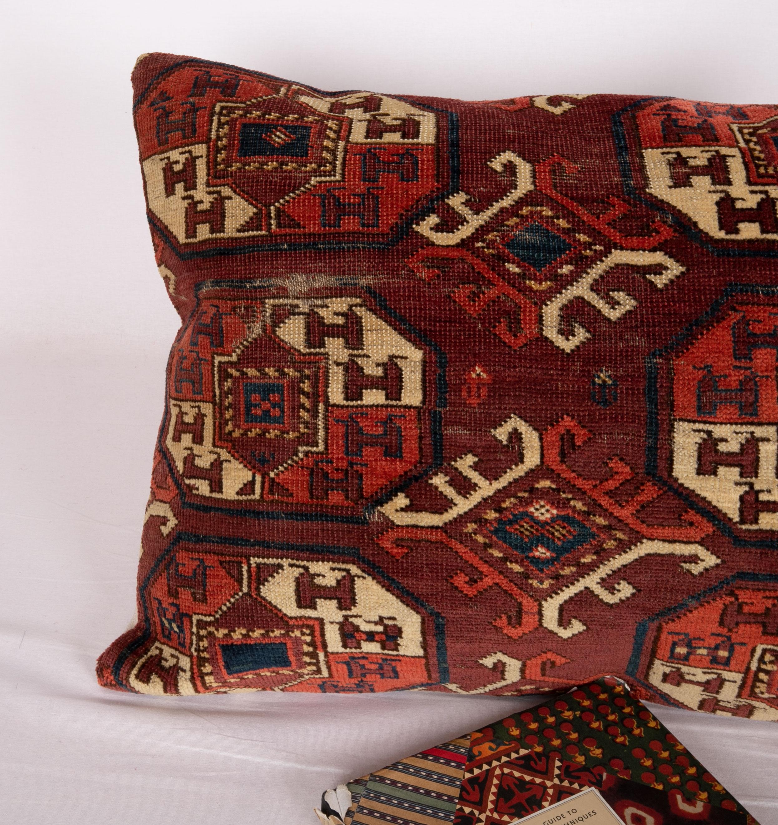 Hand-Knotted Antique Turkmen Rug Pillow Case Made from a 19th Century Turkmen Main Rug