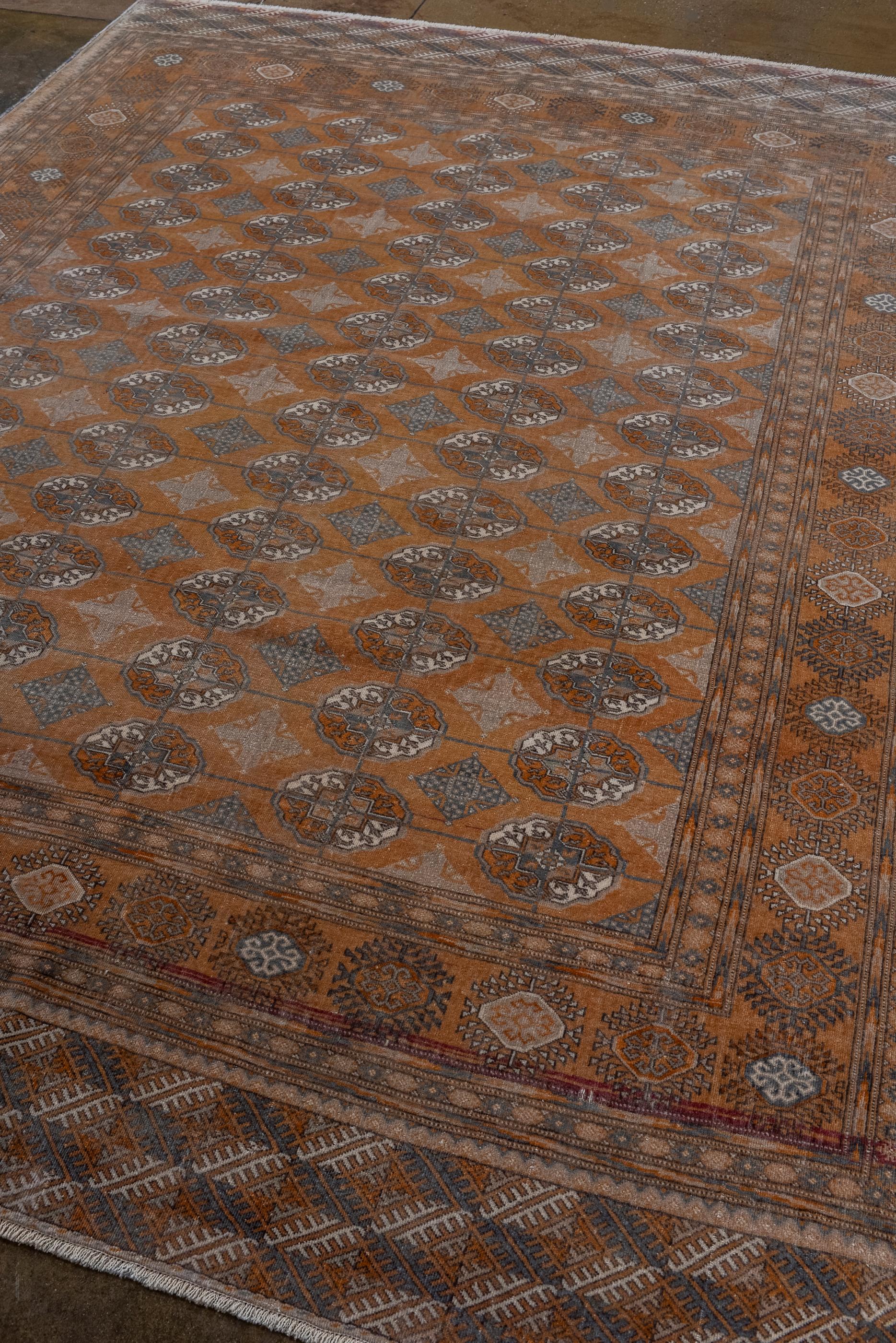 Hand-Knotted Antique Turkmen Rug with a Rust Field and a Wide Main Border For Sale