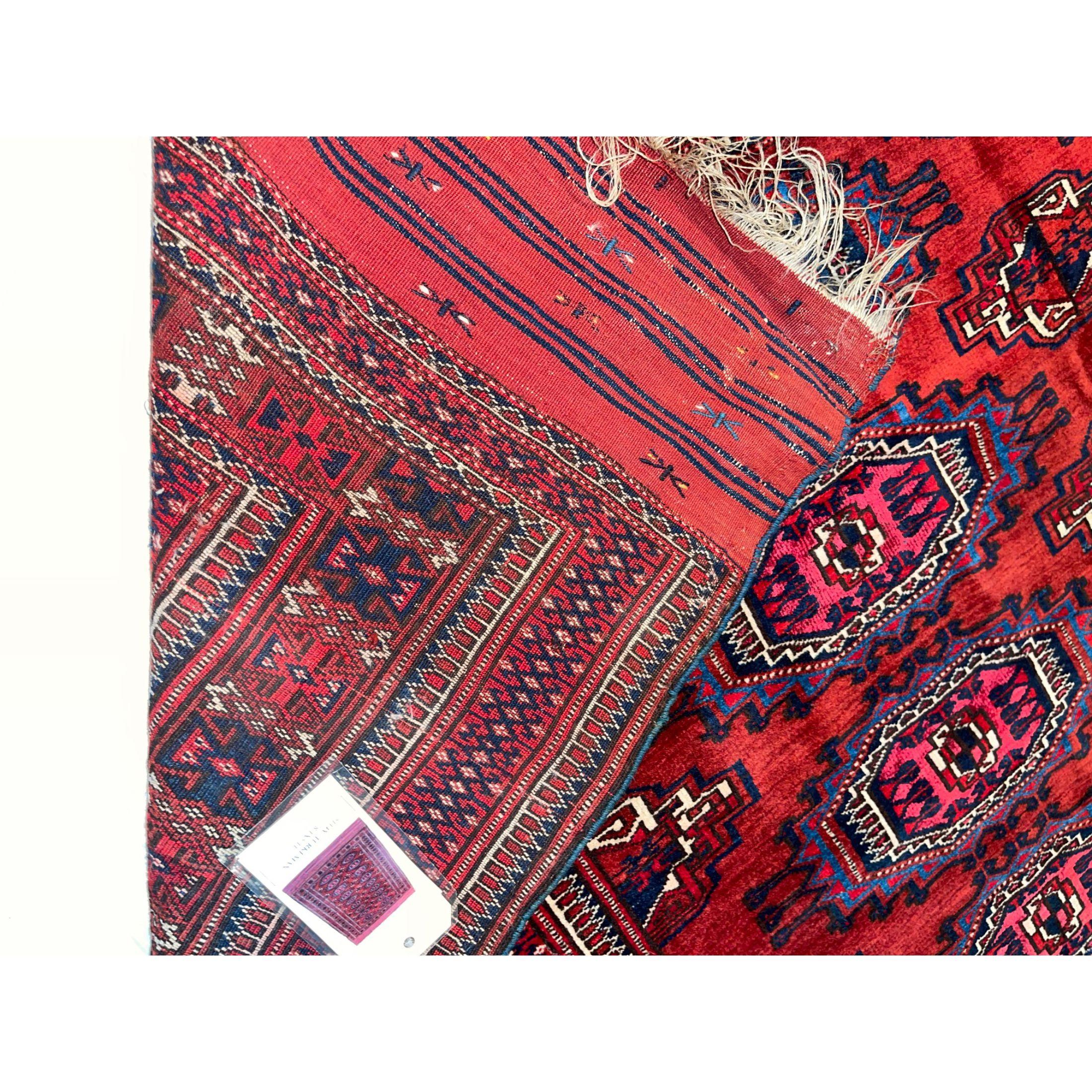 Asian Antique Turkmen Salor Part Silk Rug Geometric Design For Sale