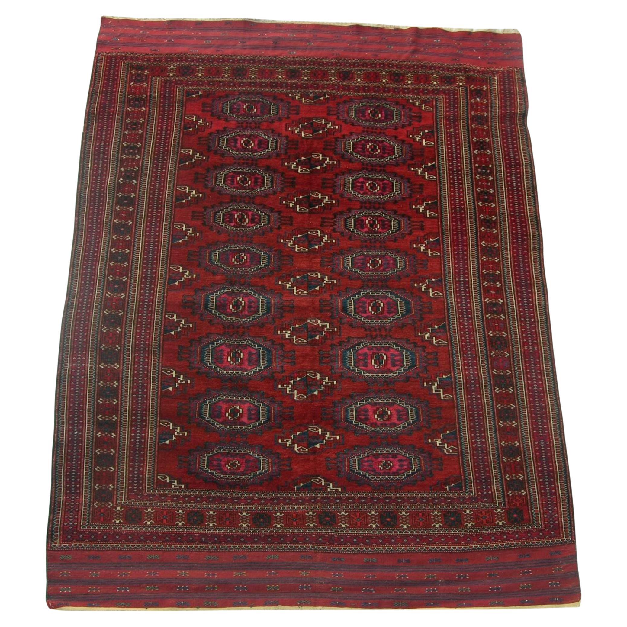 Antique Turkmen Salor Part Silk Rug Geometric Design For Sale