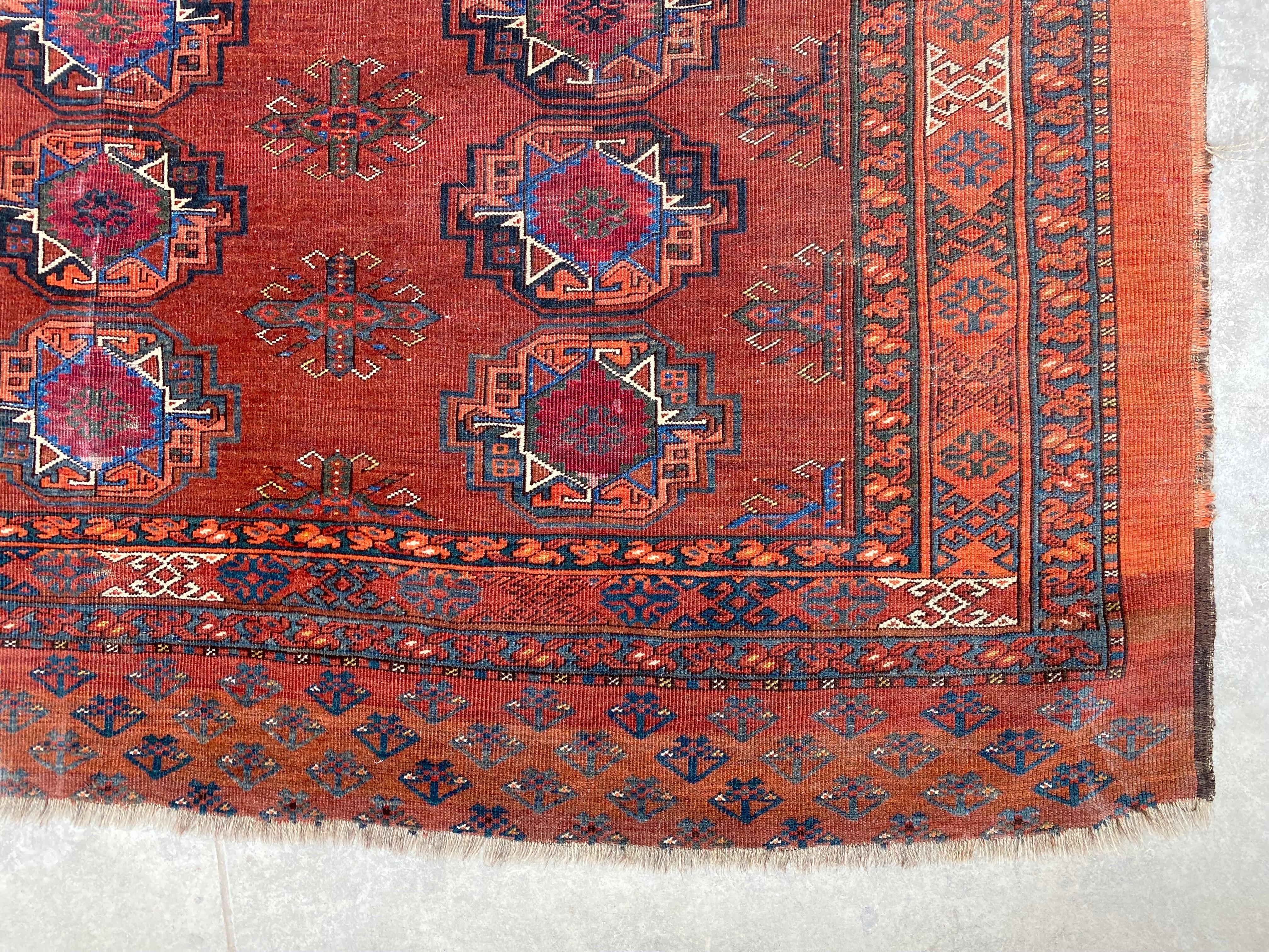 Antique Turkmen Lebab Saryk Chuval Bag Face Rug, Wool and Vegetable Dyes For Sale 5