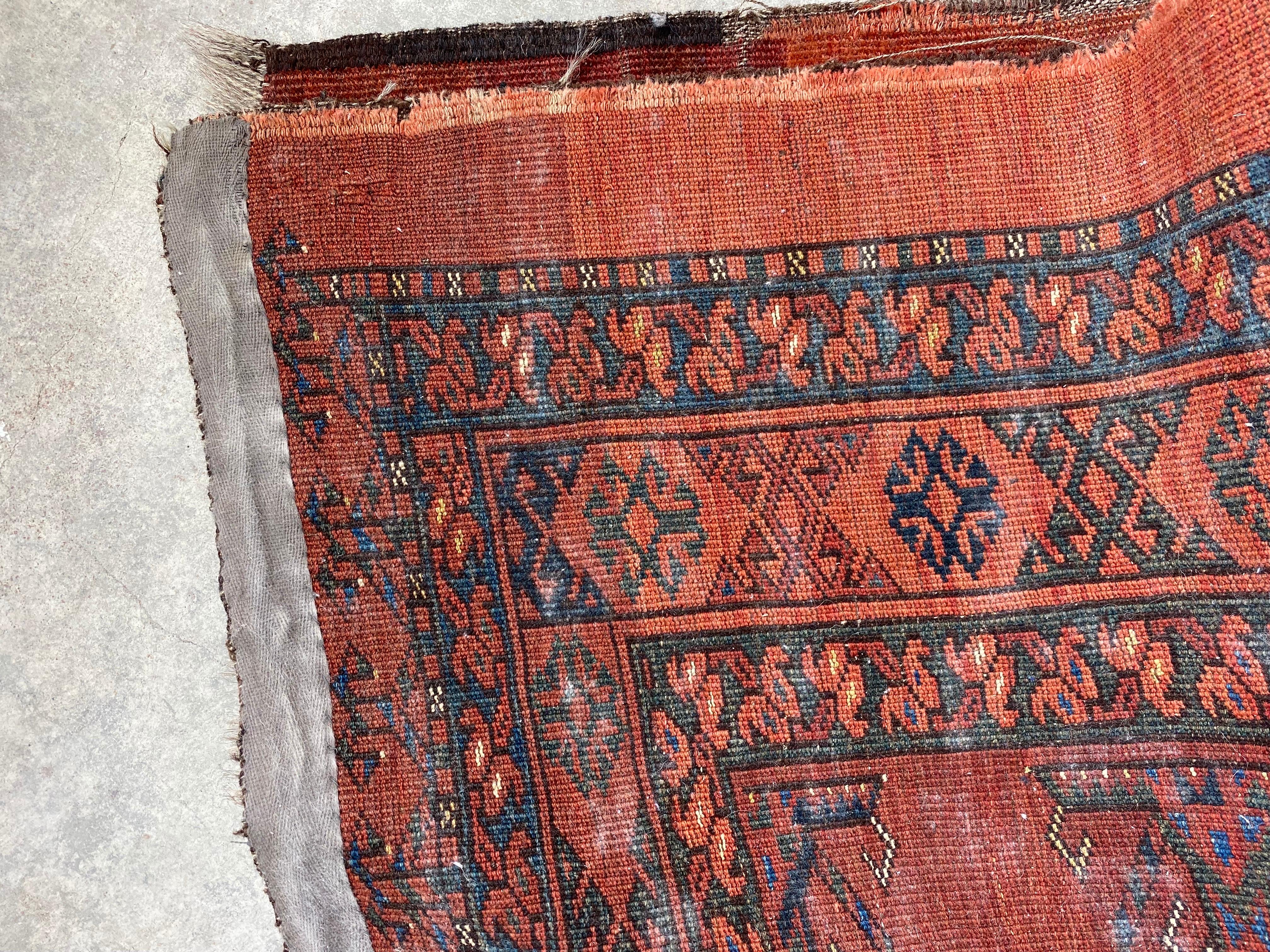 Antique Turkmen Lebab Saryk Chuval Bag Face Rug, Wool and Vegetable Dyes For Sale 7