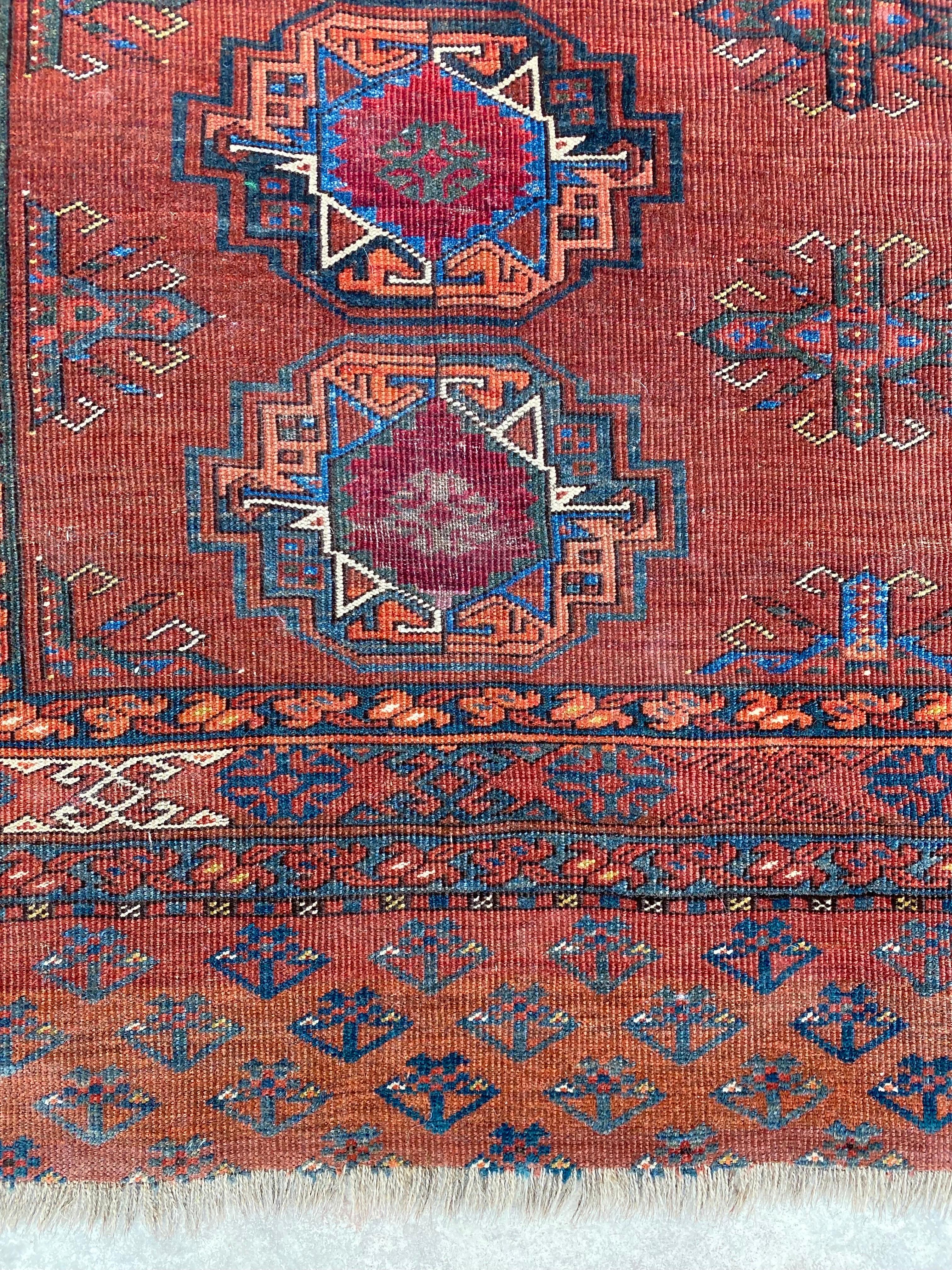 Antique Turkmen Lebab Saryk Chuval Bag Face Rug, Wool and Vegetable Dyes For Sale 8