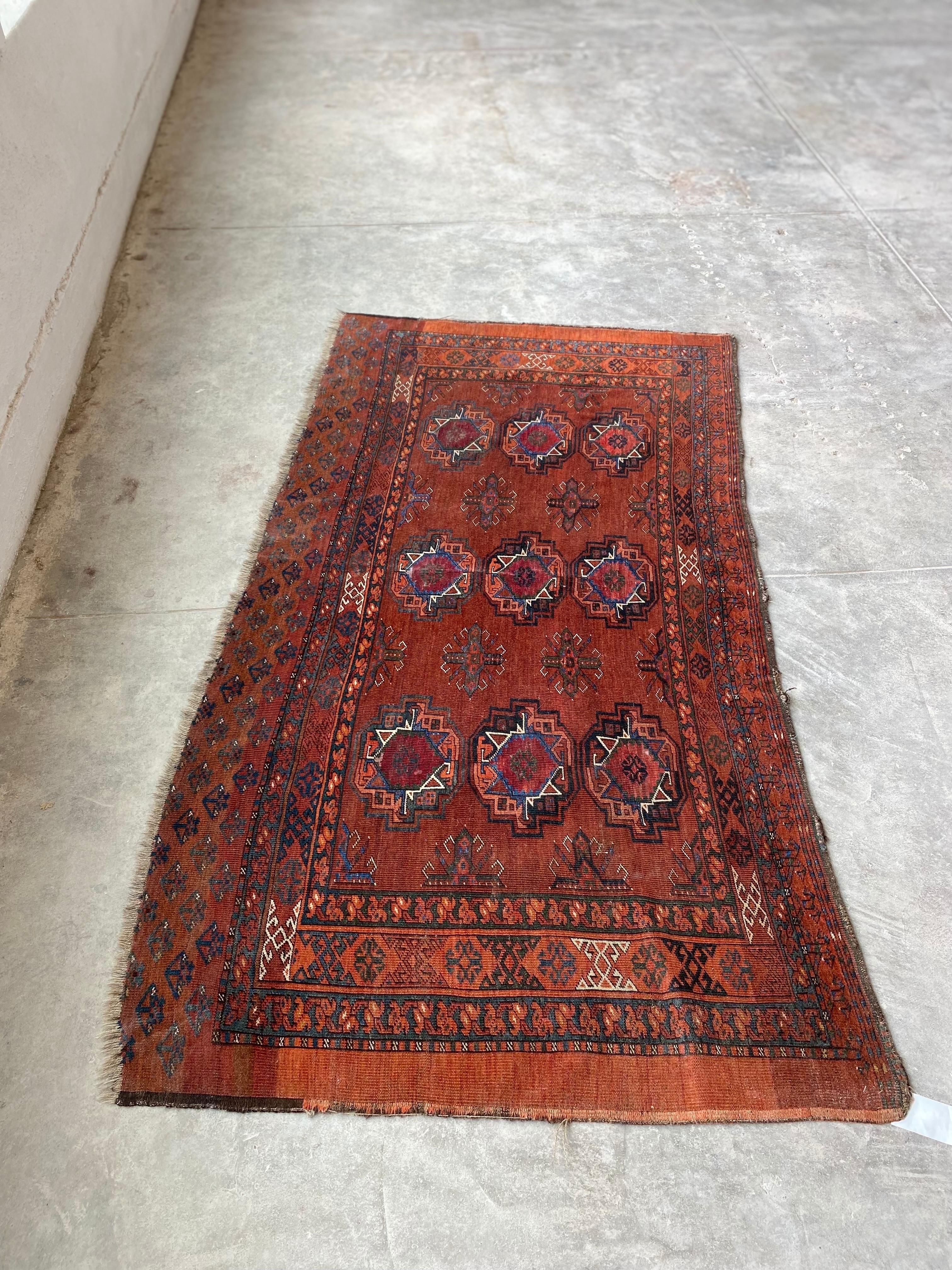 Antique Turkmen Lebab Saryk Chuval Bag Face Rug, Wool and Vegetable Dyes For Sale 10