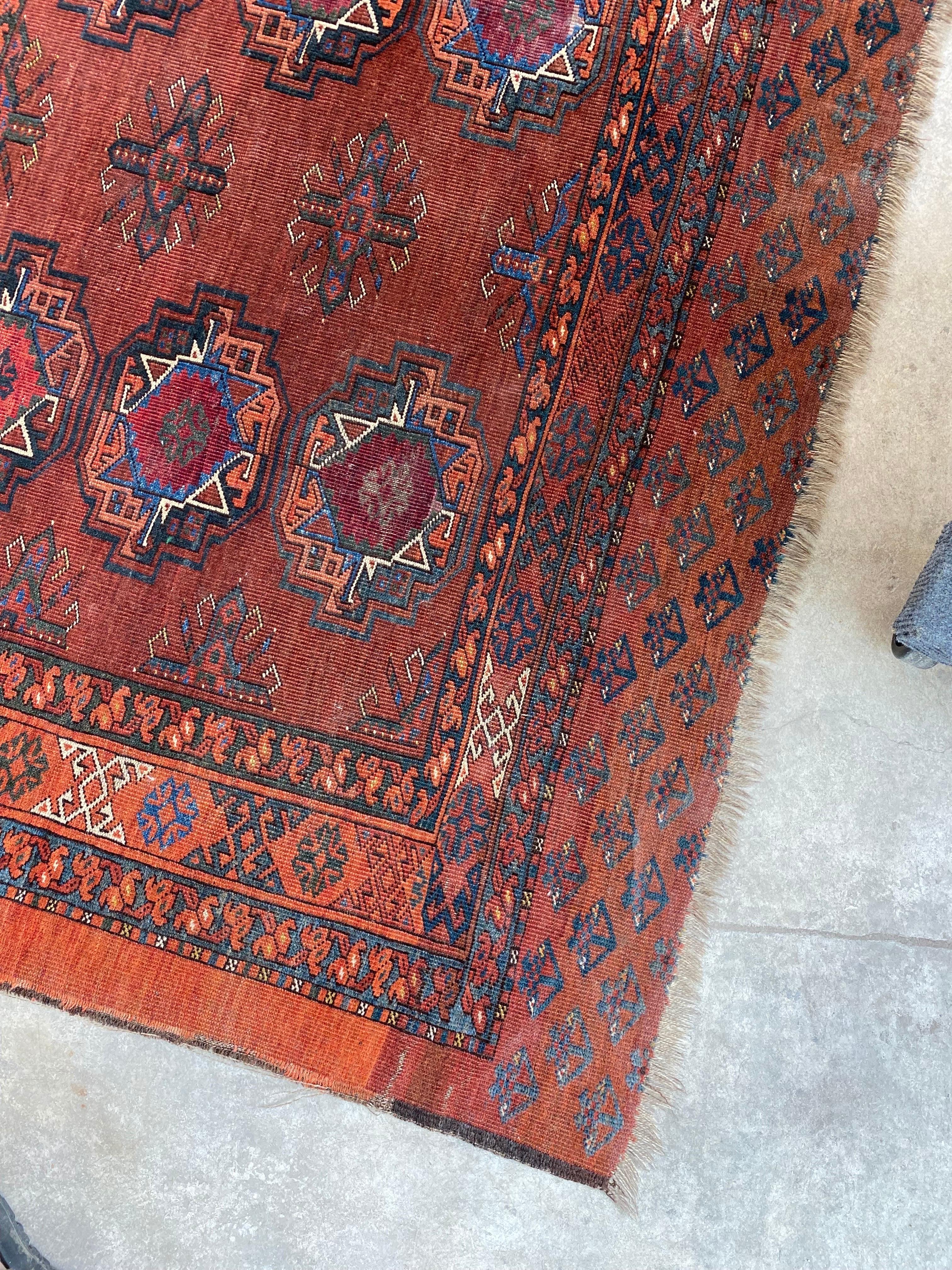 Antique Turkmen Lebab Saryk Chuval Bag Face Rug, Wool and Vegetable Dyes For Sale 11